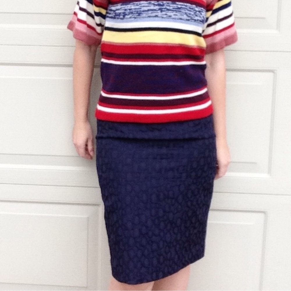 Dana Buchman Women's Textured Navy Blue Patterned Pencil Skirt